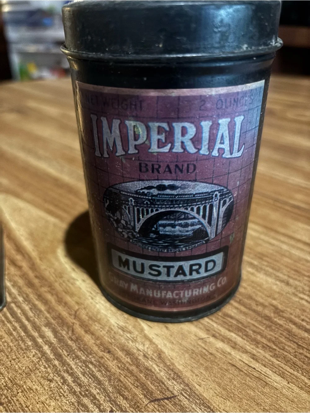 Antique Mustard Tin - Vintage-Style Red Kitchen Accent